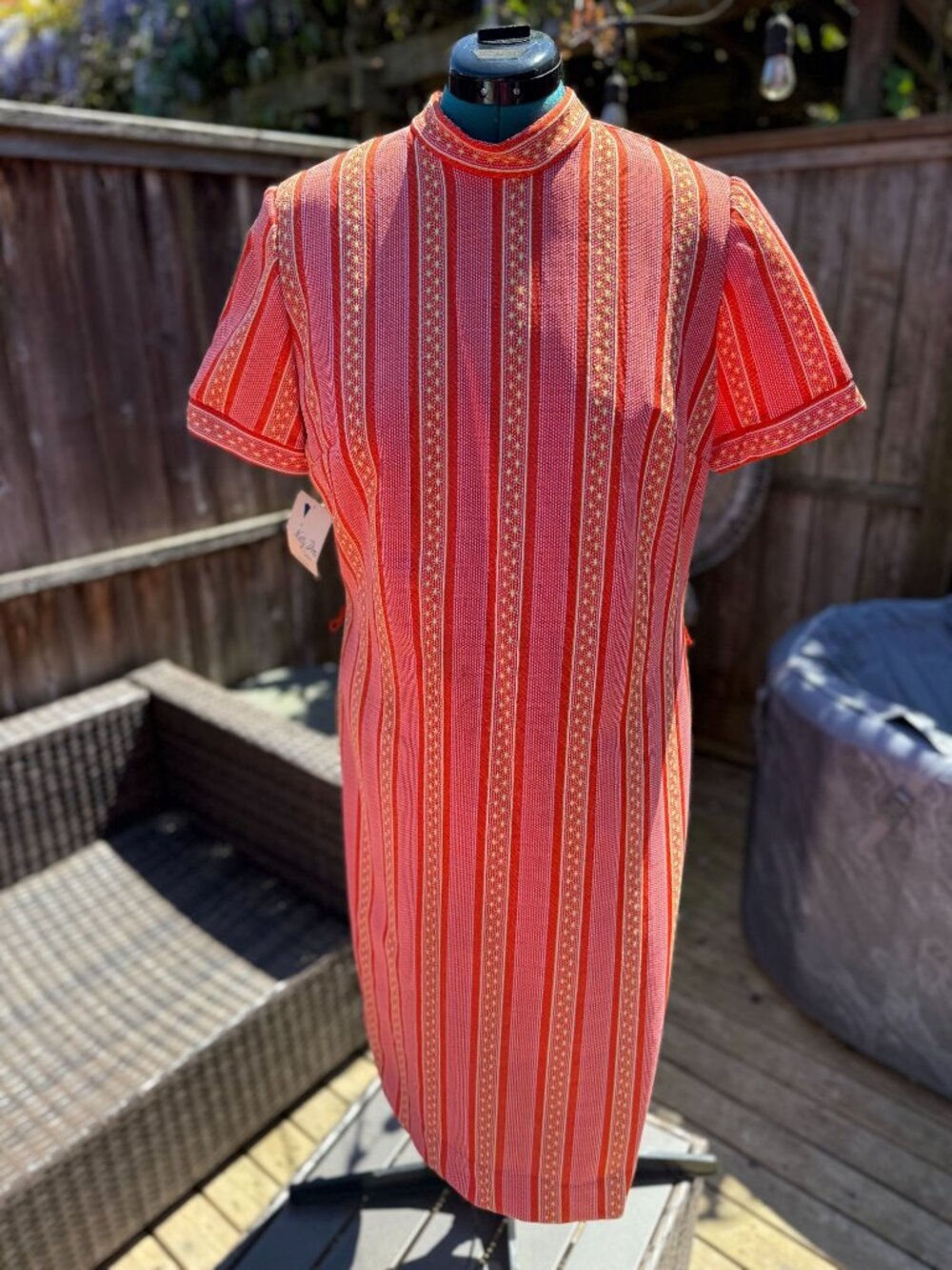 Vintage 60s - 70s Deadstock with Tags Orange + Yellow Mockneck Short Sleeve Midi